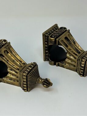 Pair Ornate Victorian Style Curtain Rod Brackets Antique Brass Chatecu Drapery